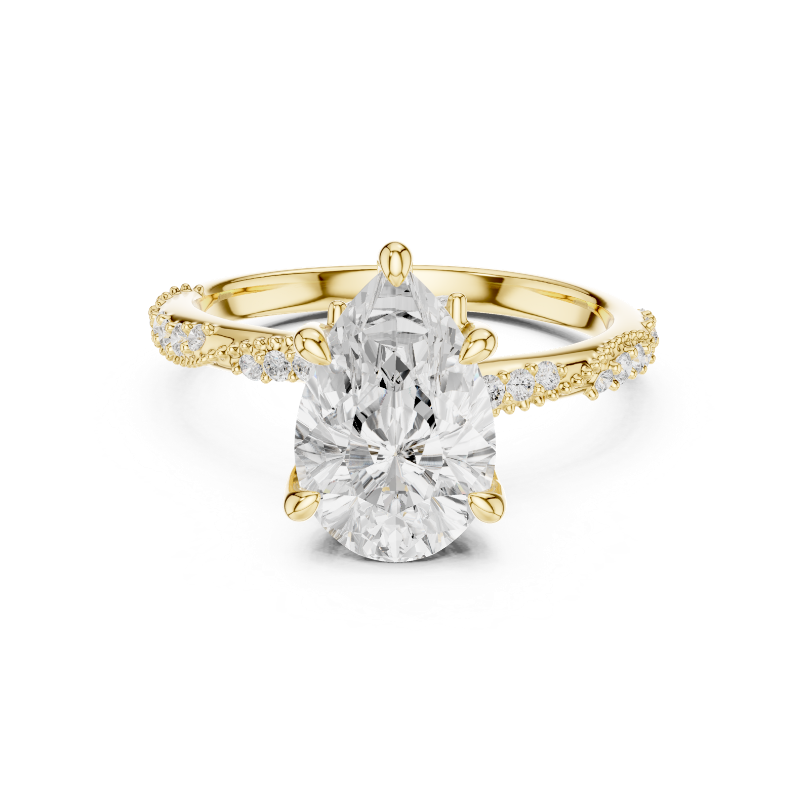 Gold Ring DDLR-167, Pear center stone, Yellow Gold, view 4