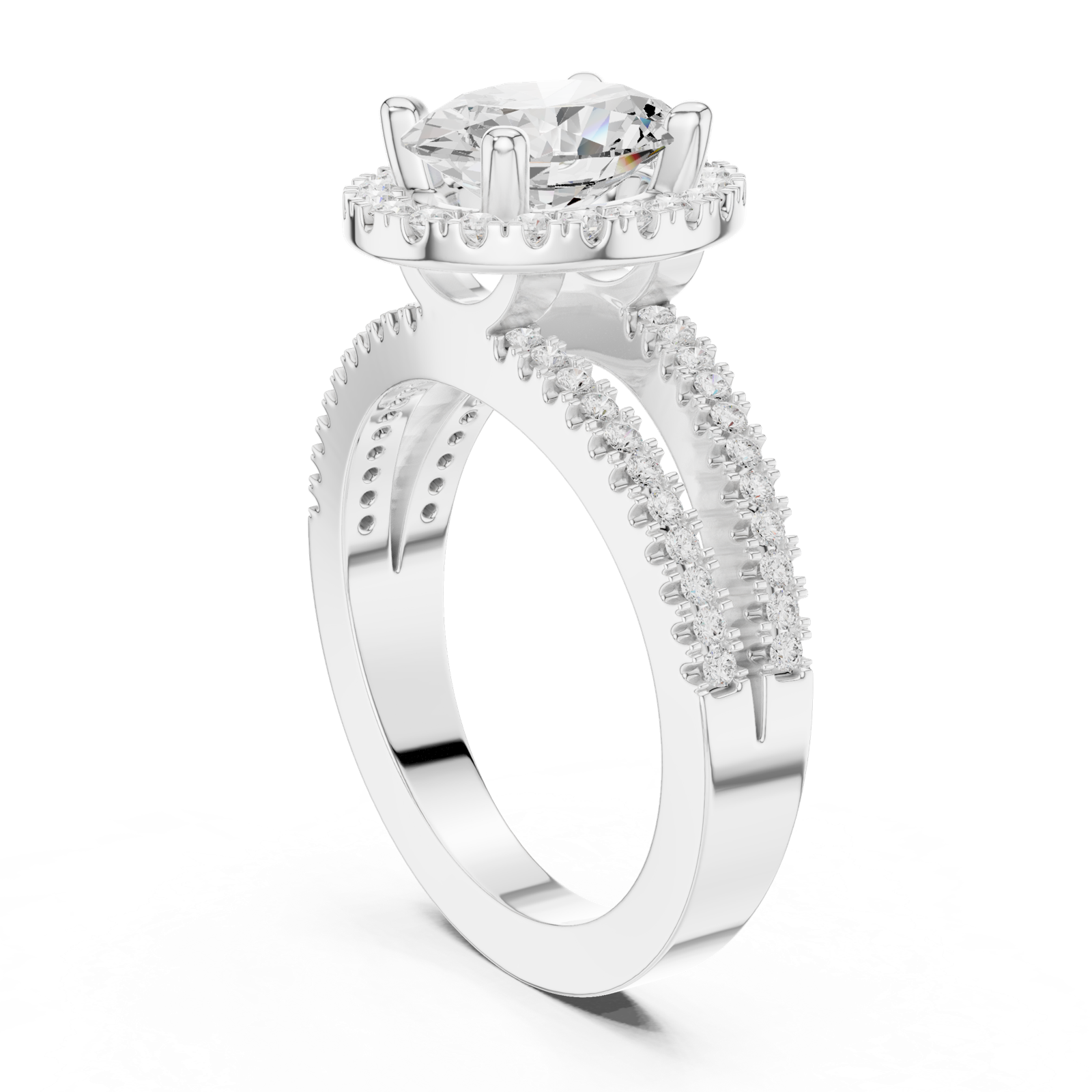 Gold Ring DDLR-350, Oval center stone, White Gold, view 1