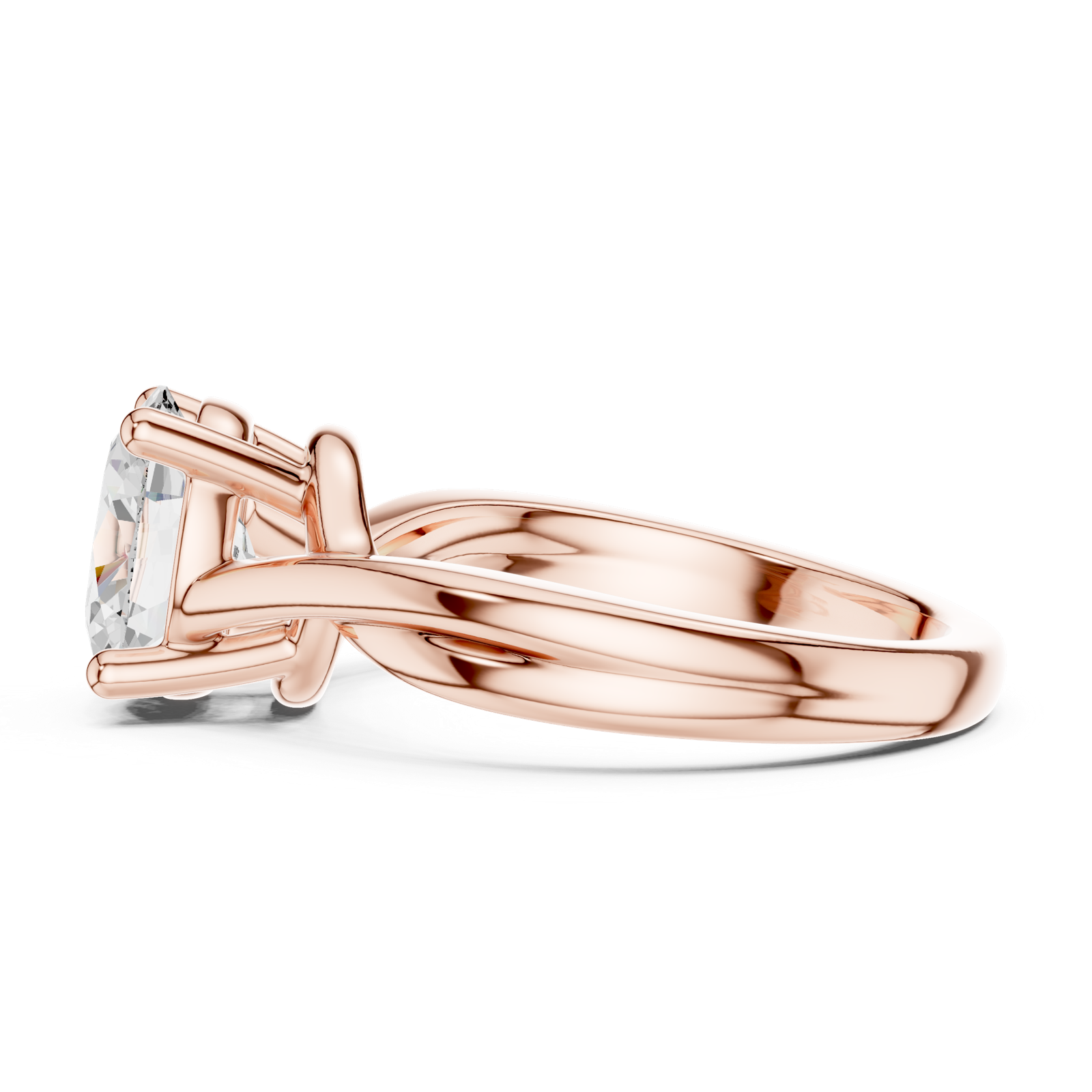 Gold Twisted Band Solitaire Engagement Ring, Oval center stone, Rose Gold, view 3