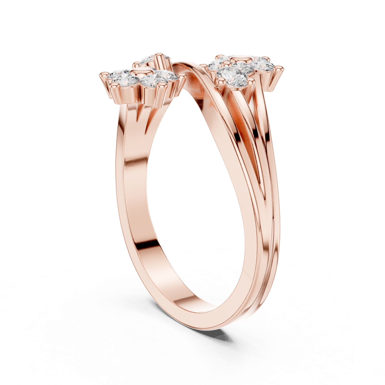 14K Solid Gold Lab Diamond Flower Cluster Ring, Rose Gold, view 1