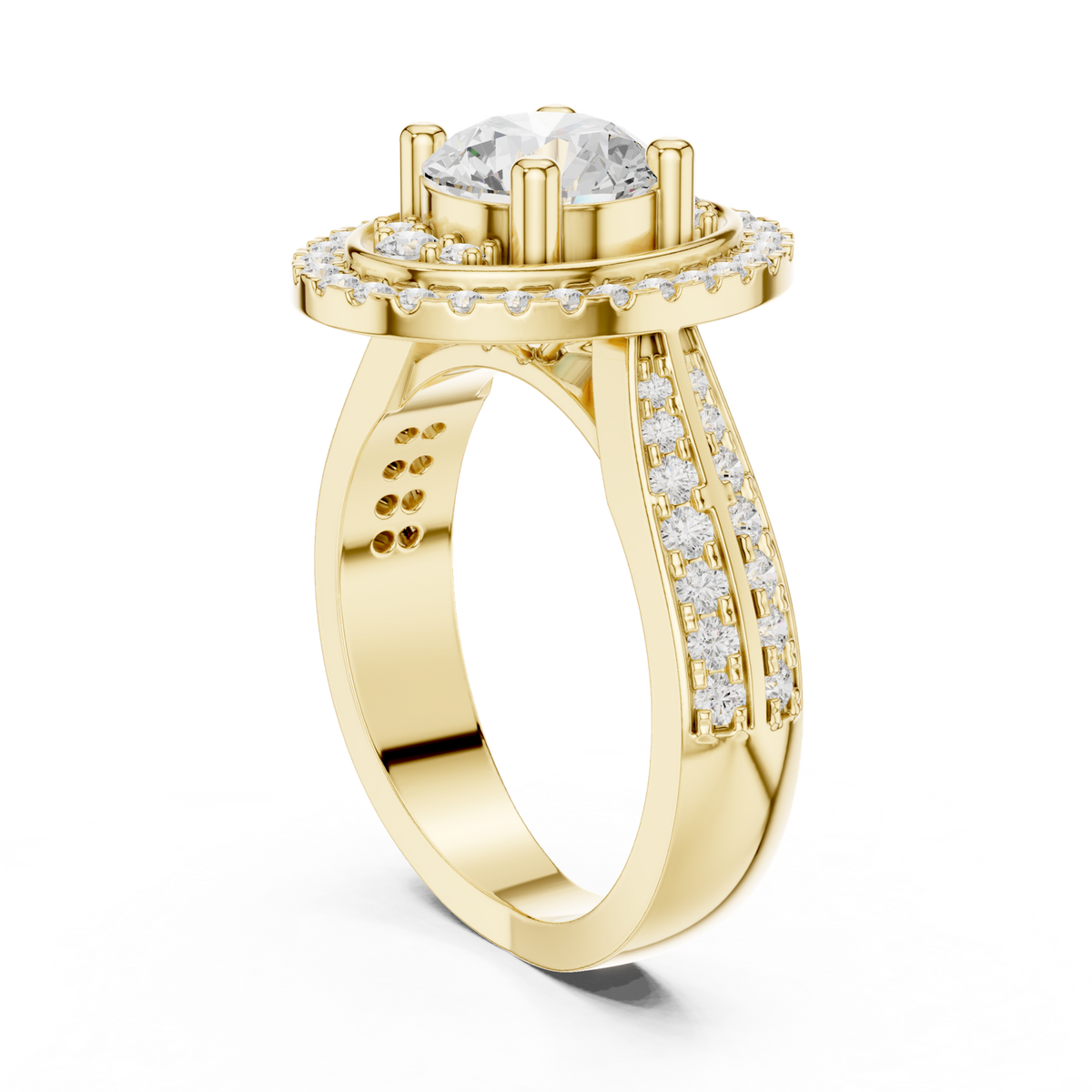 14K Solid Gold Lab Diamond Halo Ring, Yellow Gold, view 1