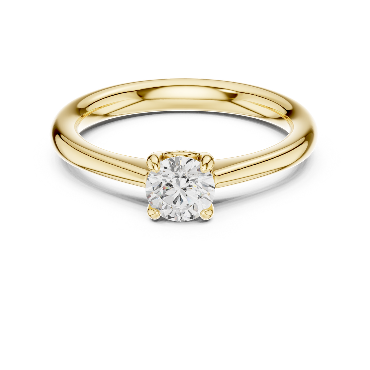 14K Solid Gold Lab Diamond Solitaire Ring, Yellow Gold
