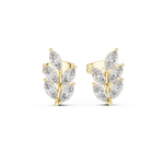 14K Solid Gold Lab Diamond Leaf Cluster Earrings, Yellow Gold