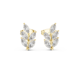 14K Solid Gold Lab Diamond Leaf Cluster Earrings, Yellow Gold