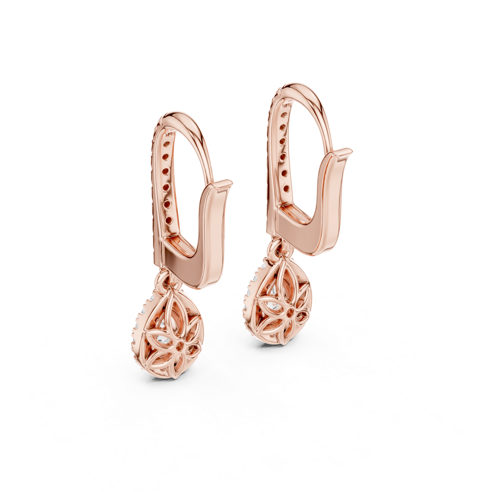 14K Solid Gold Lab Diamond Drop Earrings, Rose Gold, view 3