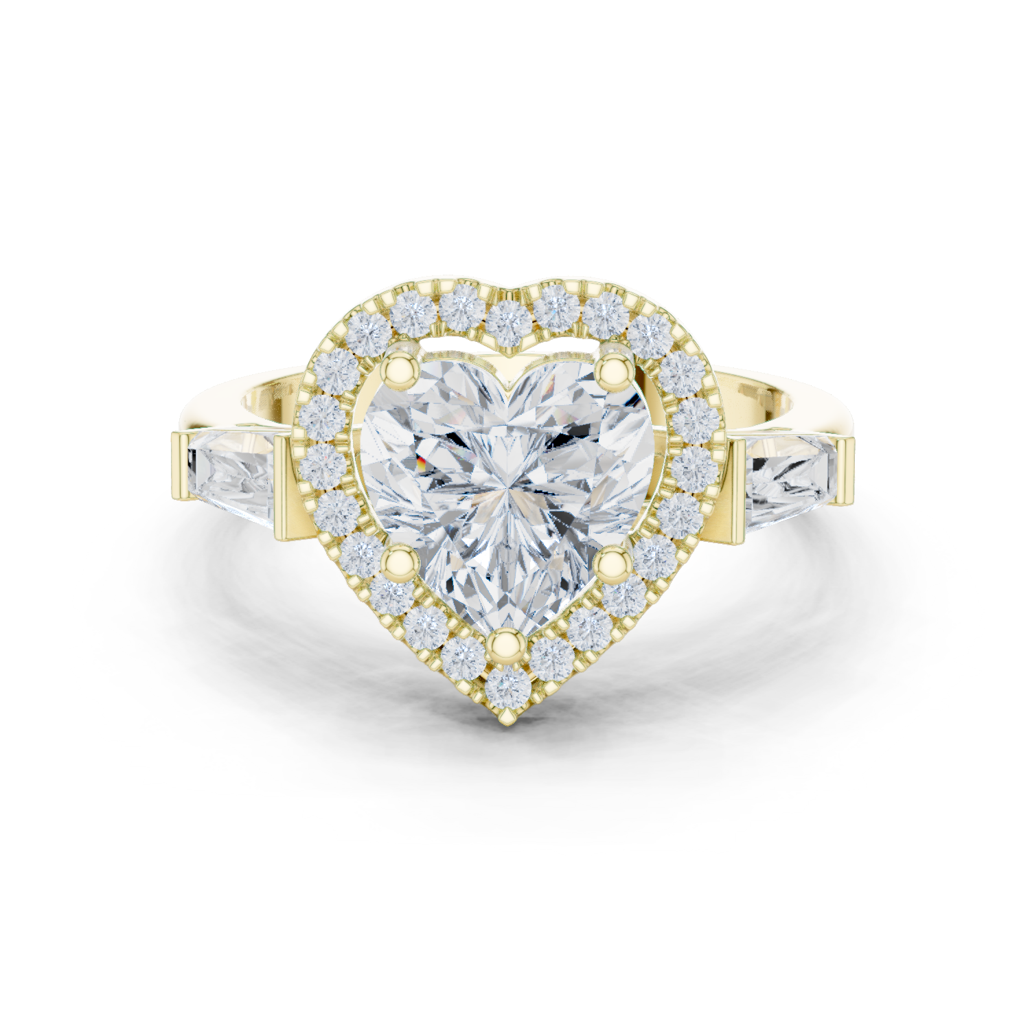 Gold Ring, Heart center stone, Yellow Gold