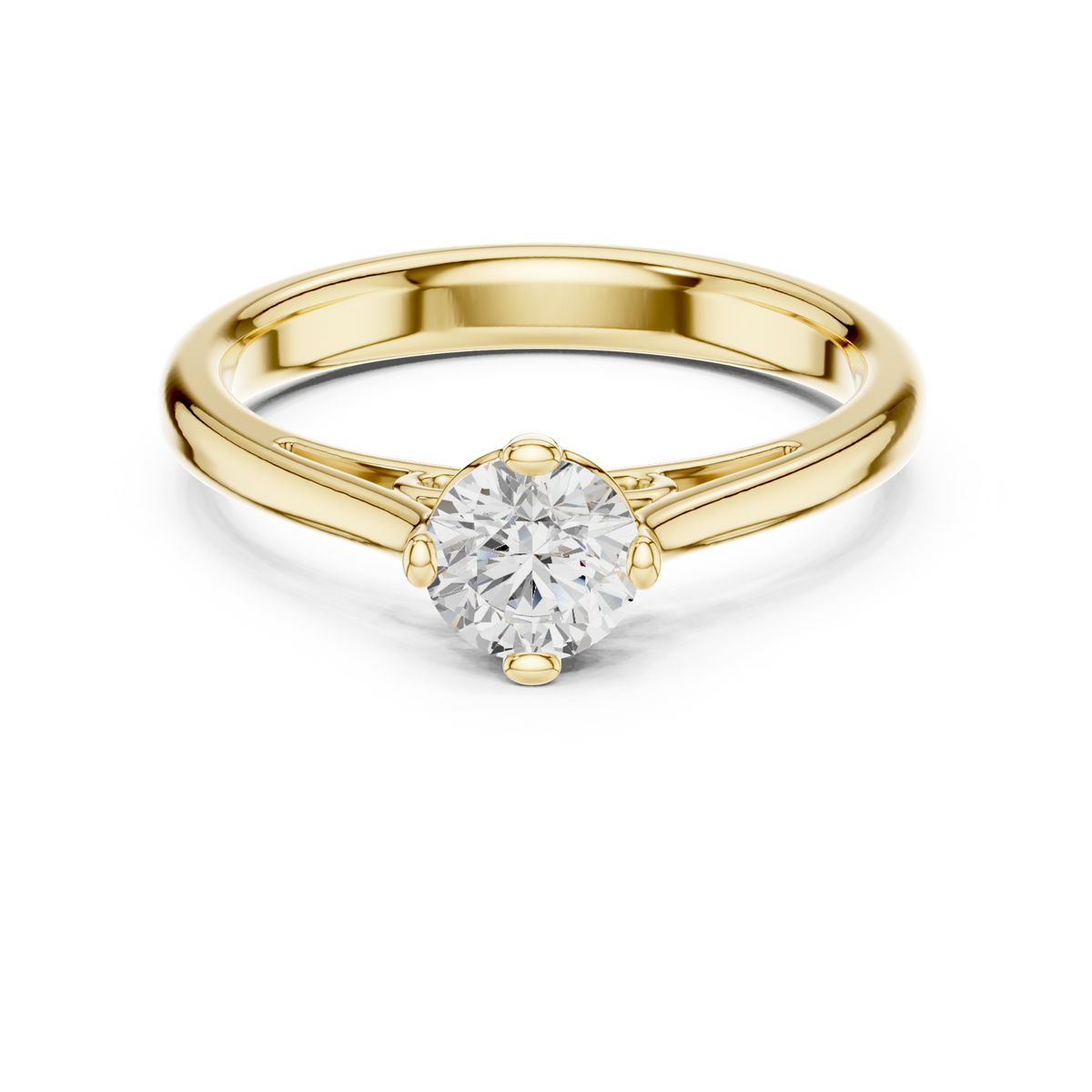 14K Solid Gold Lab Diamond Solitaire Ring, Yellow Gold