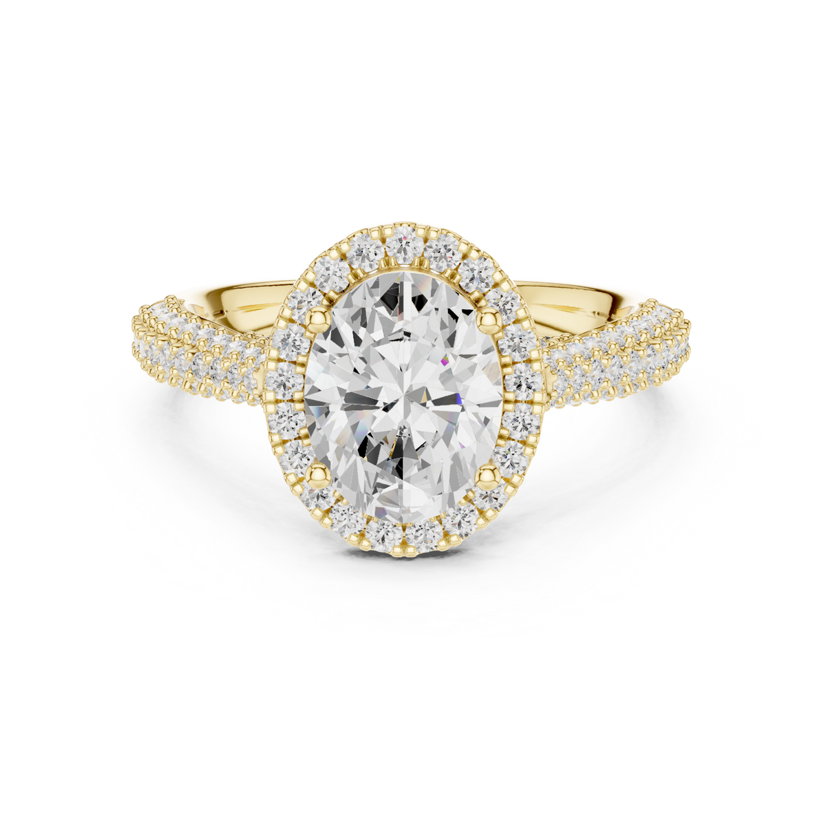 14K Solid Gold Lab Diamond Halo Ring, Yellow Gold