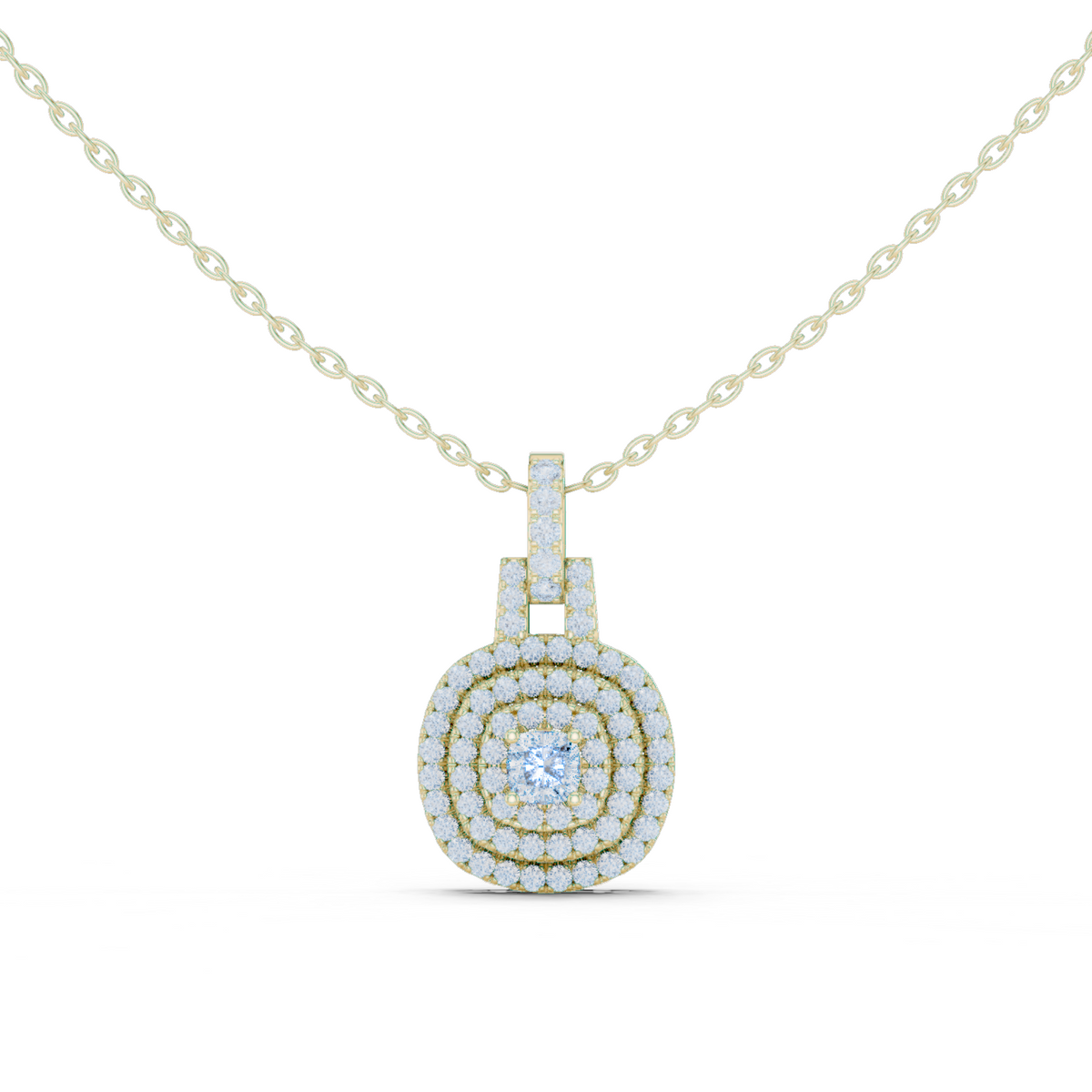 14K Solid Gold Lab Diamond Halo Pendant Necklace, Yellow Gold