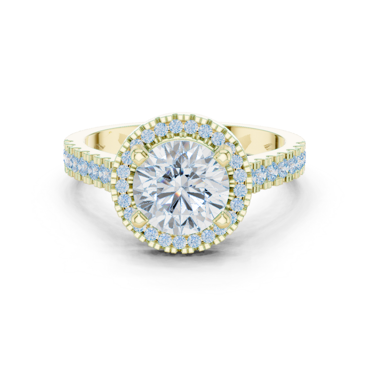 14K Solid Gold Lab Diamond Halo Ring, Yellow Gold