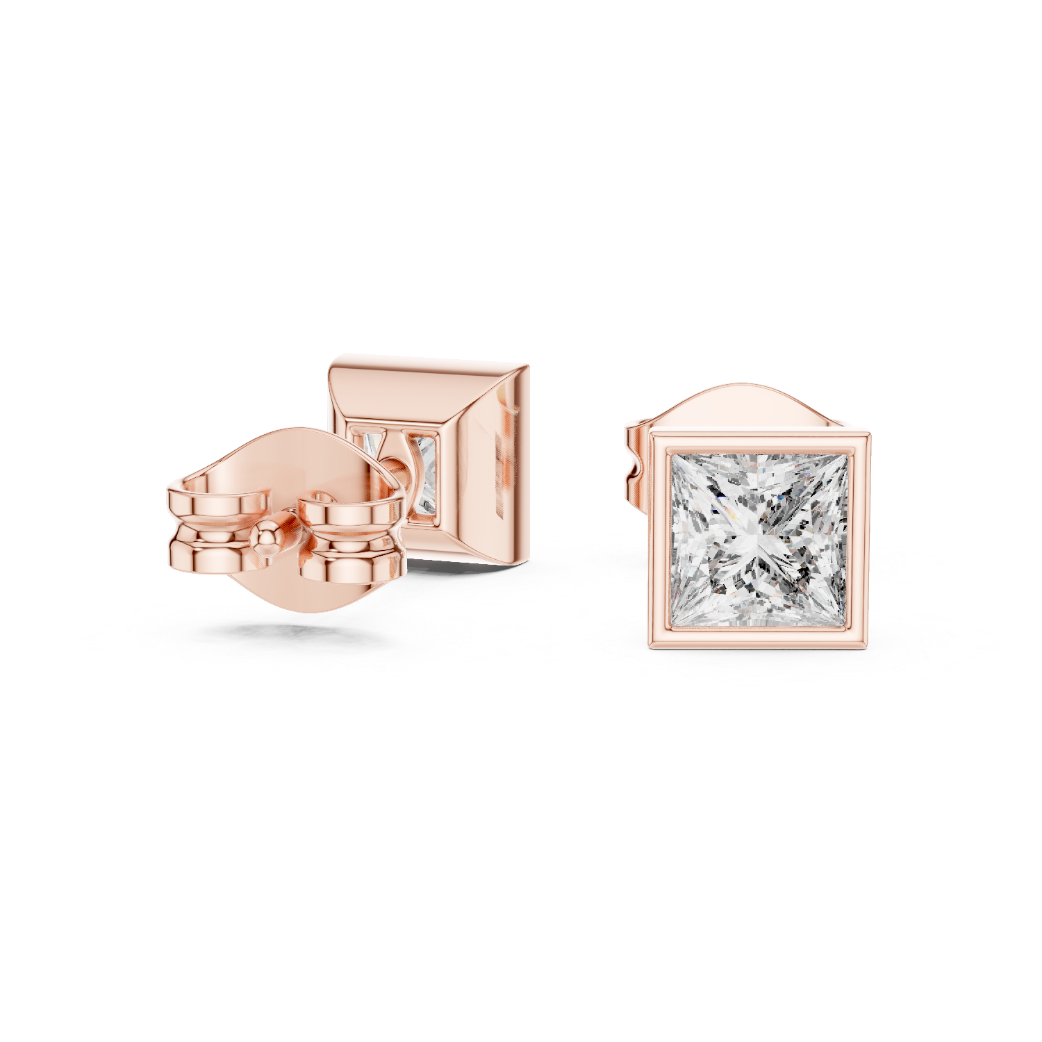 14K Solid Gold Lab Diamond Stud Earrings, Rose Gold, view 1