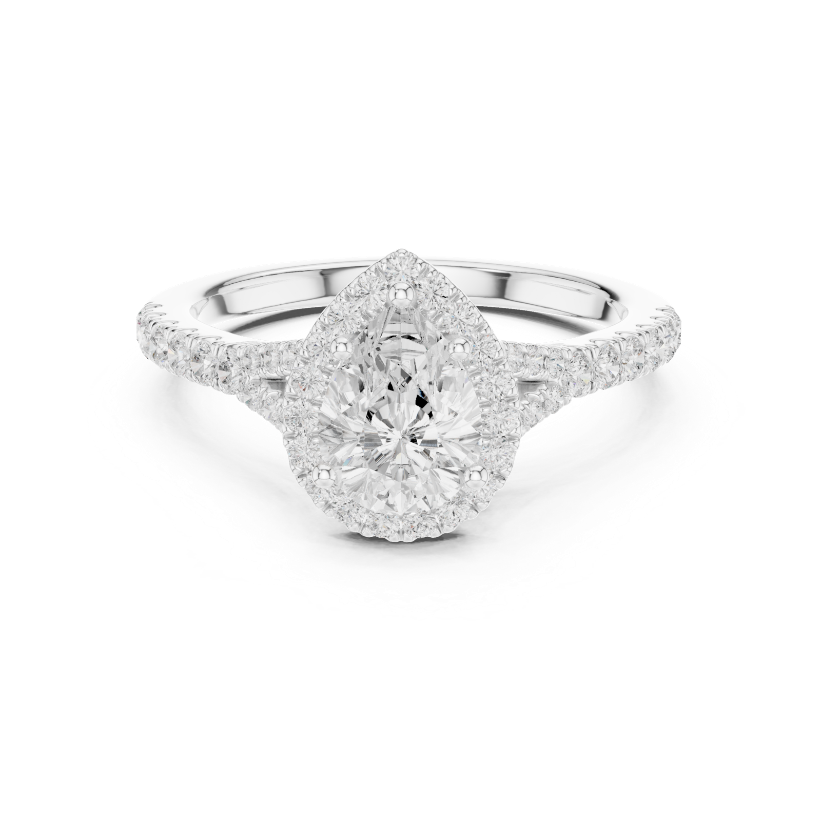 Gold Ring DDLR-043, Pear center stone, White Gold, view 4