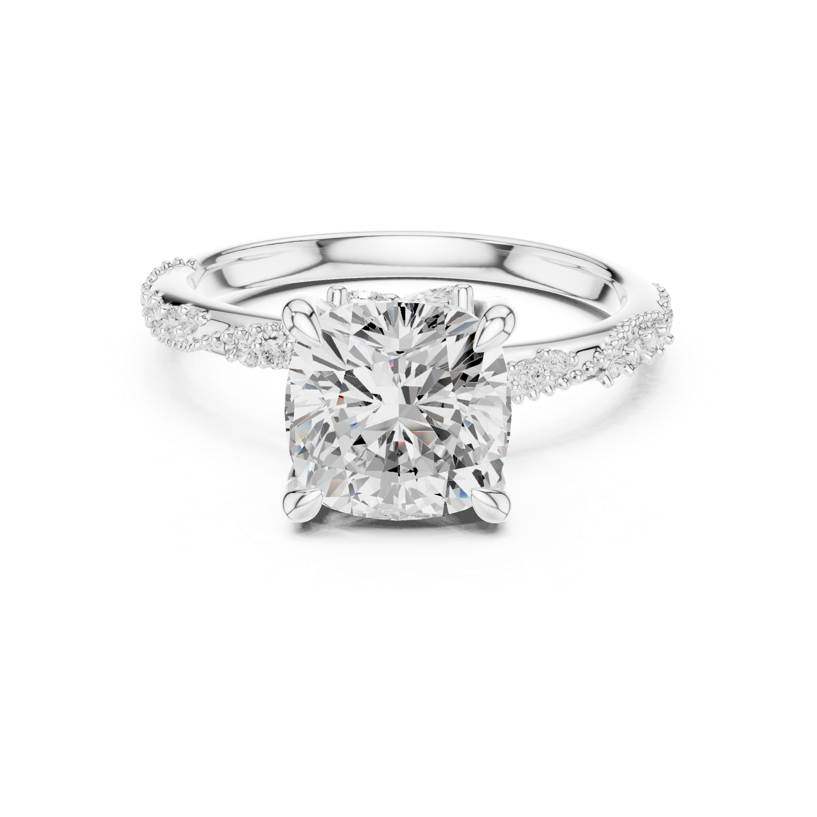 Gold Ring DDLR-167, Cushion center stone, White Gold, view 4