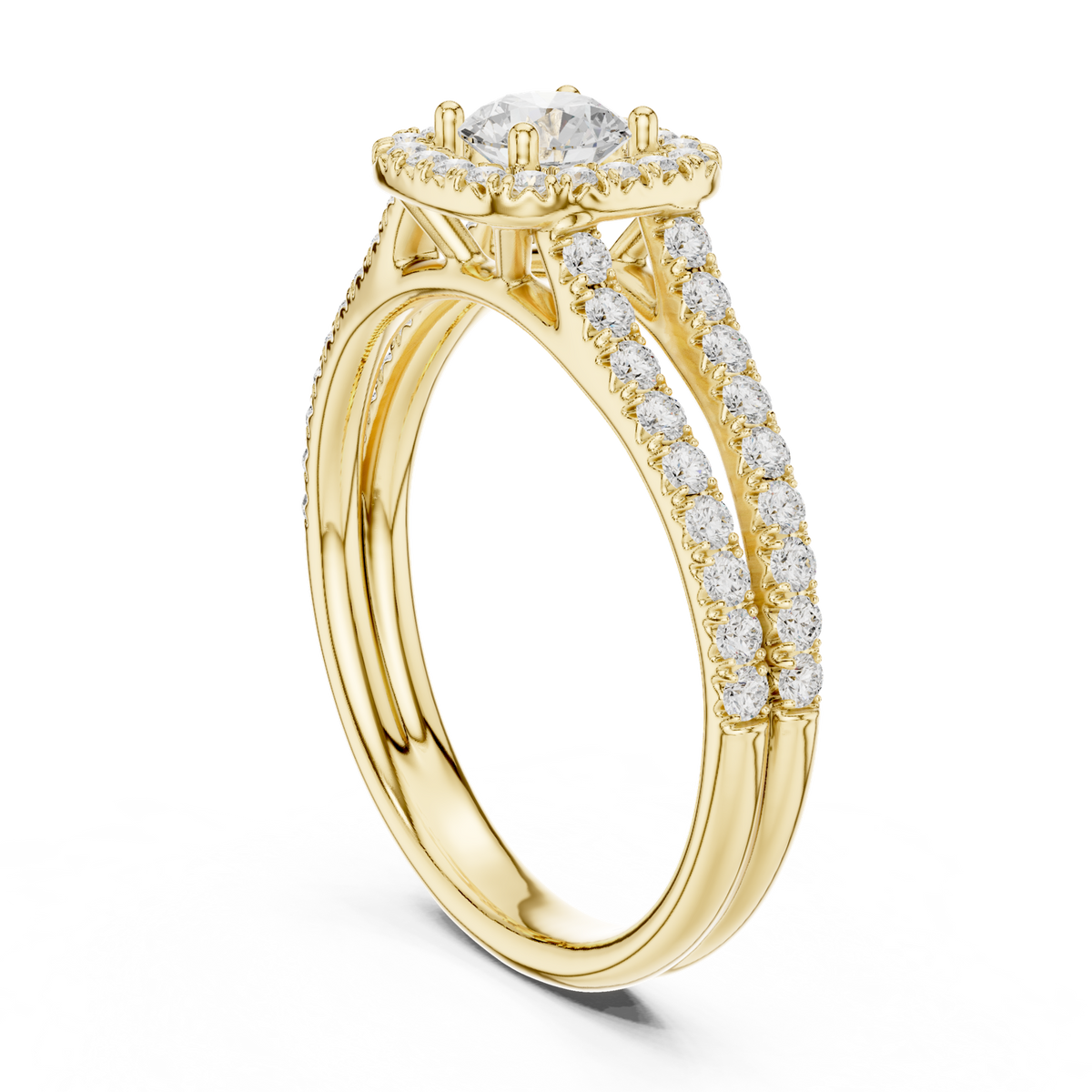 14K Solid Gold Lab Diamond Halo Ring, Yellow Gold, view 1