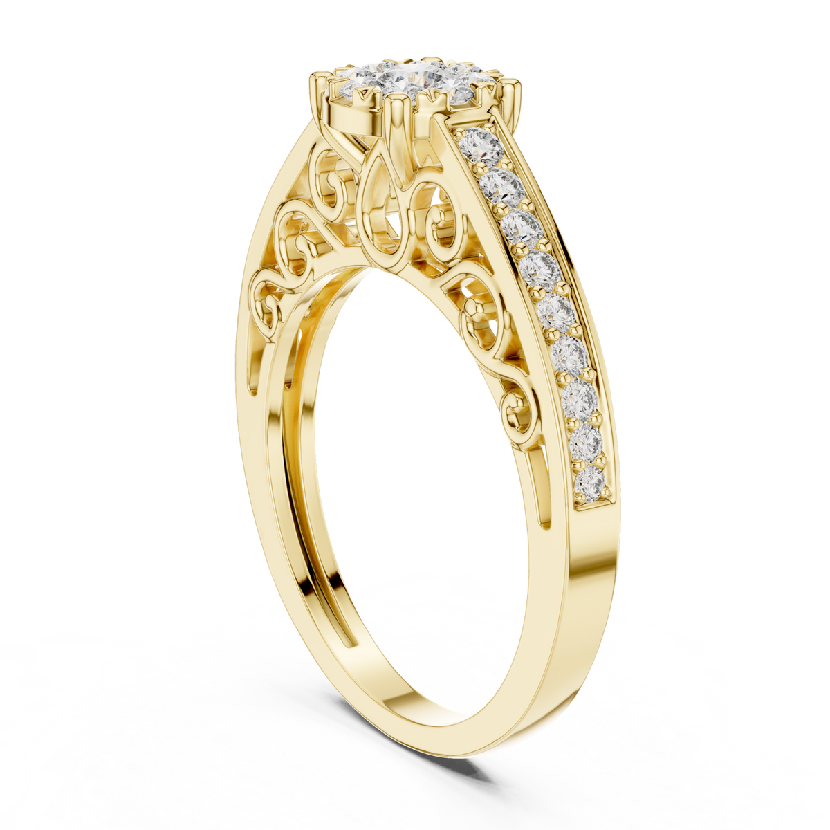 14K Solid Gold Lab Diamond Halo Ring, Yellow Gold, view 1