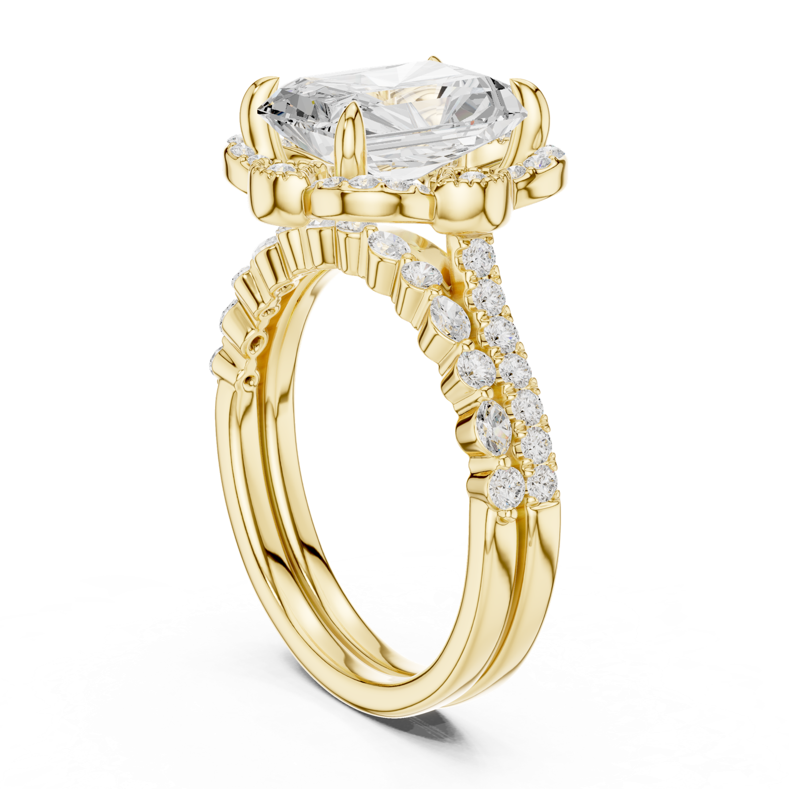 Gold Ring DDLR-442, Radiant center stone, Yellow Gold, view 1