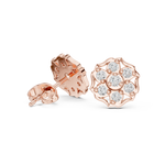 14K Solid Gold Lab Diamond Cluster Earrings, Rose Gold, view 1