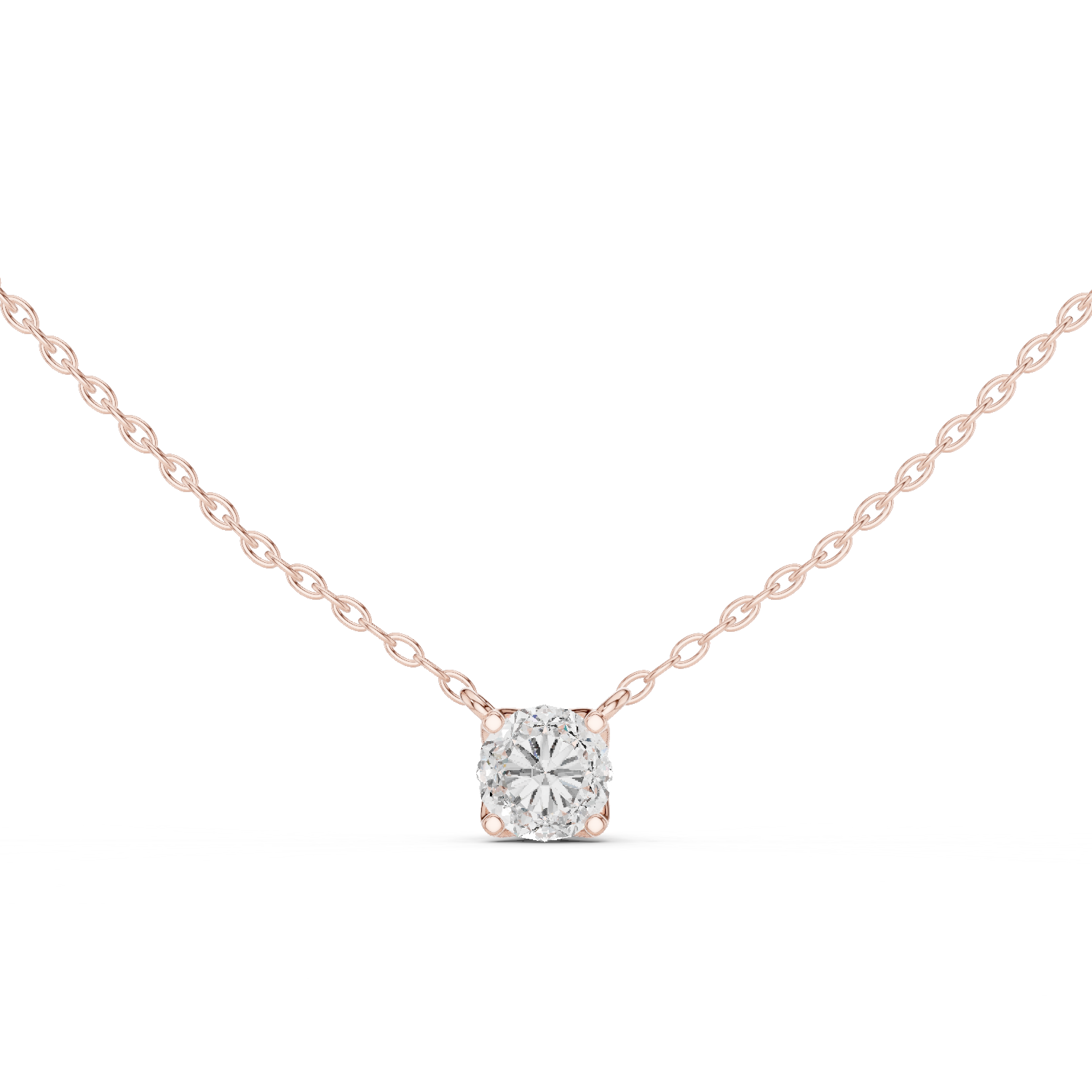 14K Solid Gold Lab Diamond Solitaire Pendant Necklace, Rose Gold