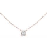 14K Solid Gold Lab Diamond Solitaire Pendant Necklace, Rose Gold