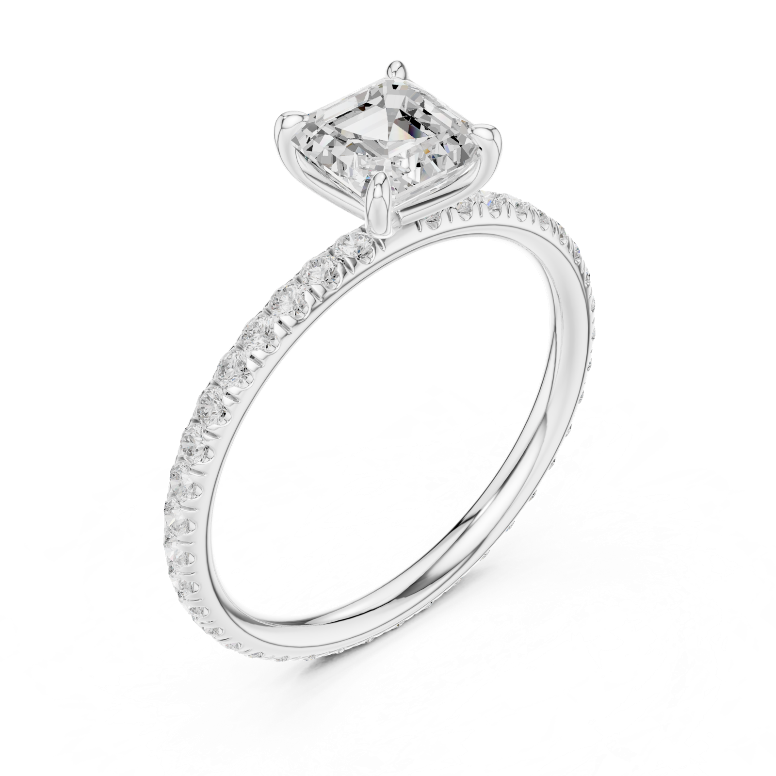 Gold Jewelry, Asscher center stone, White Gold, view 2