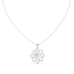 14K Solid Gold Lab Diamond Flower Pendant Necklace, White Gold