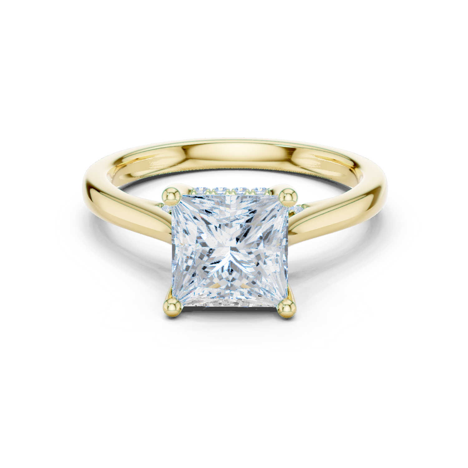 Gold Ring DDLR-163, Princess center stone, Yellow Gold