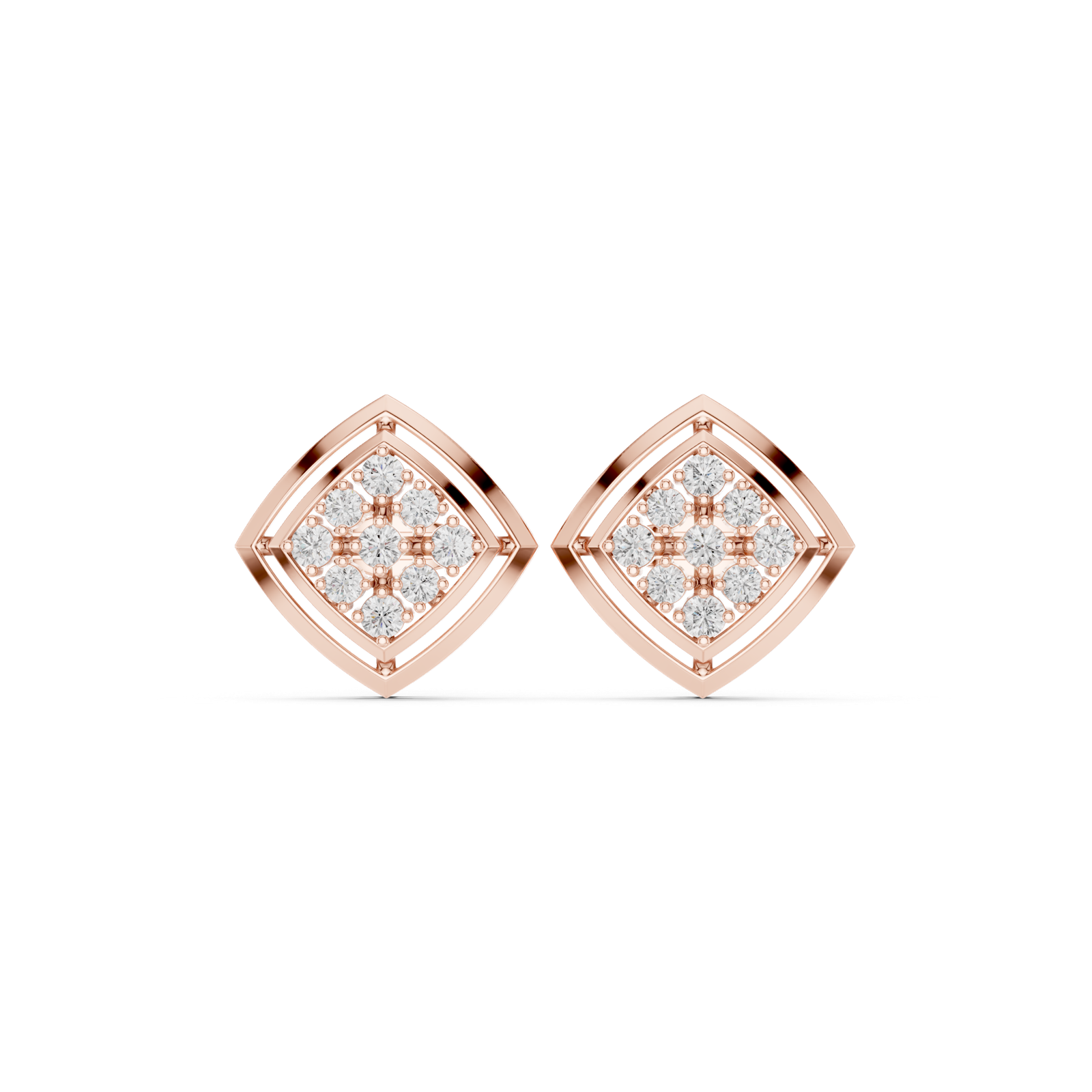 14K Solid Gold Lab Diamond Cluster Earrings, Rose Gold