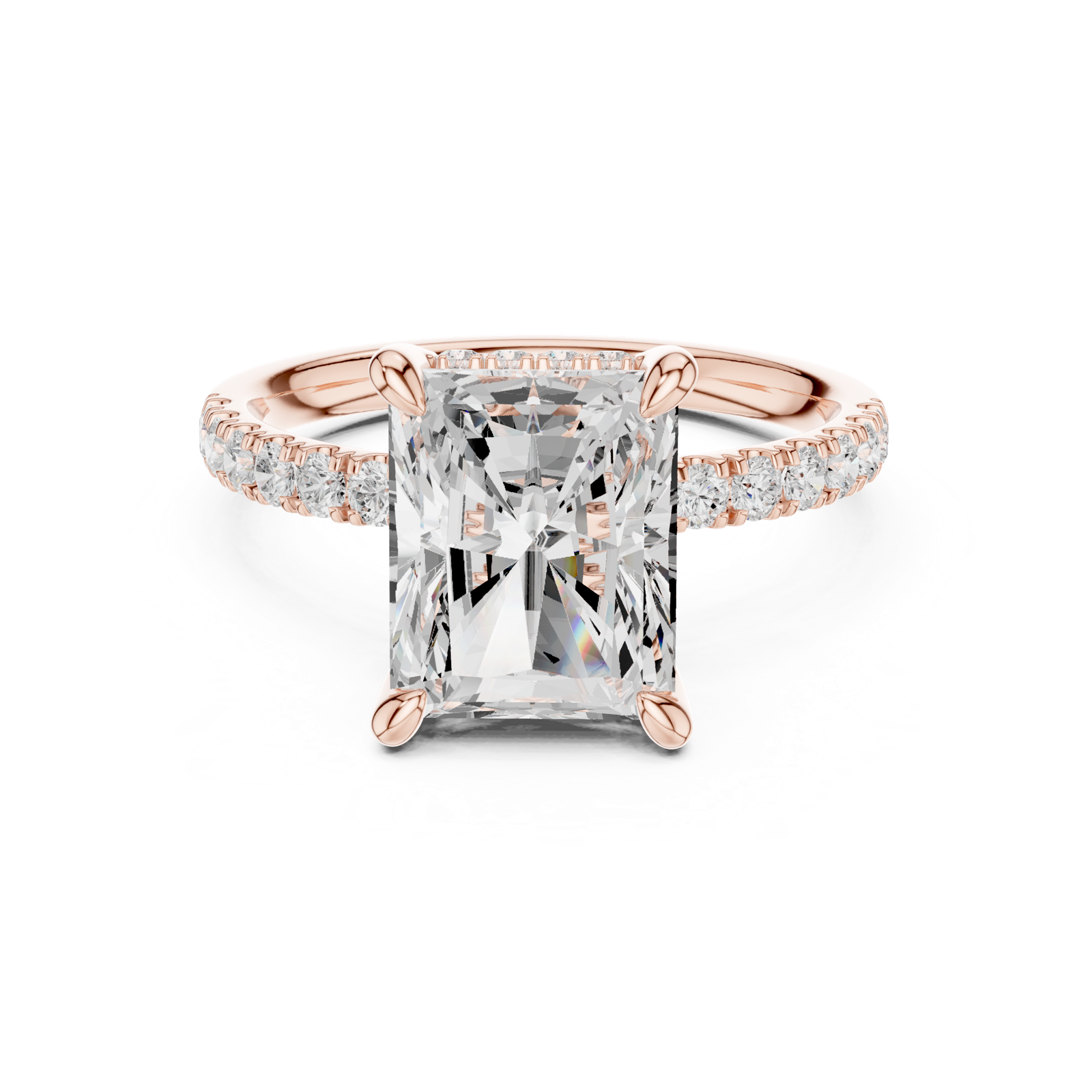 Gold Ring DDLR-259, Radiant center stone, Rose Gold, view 4