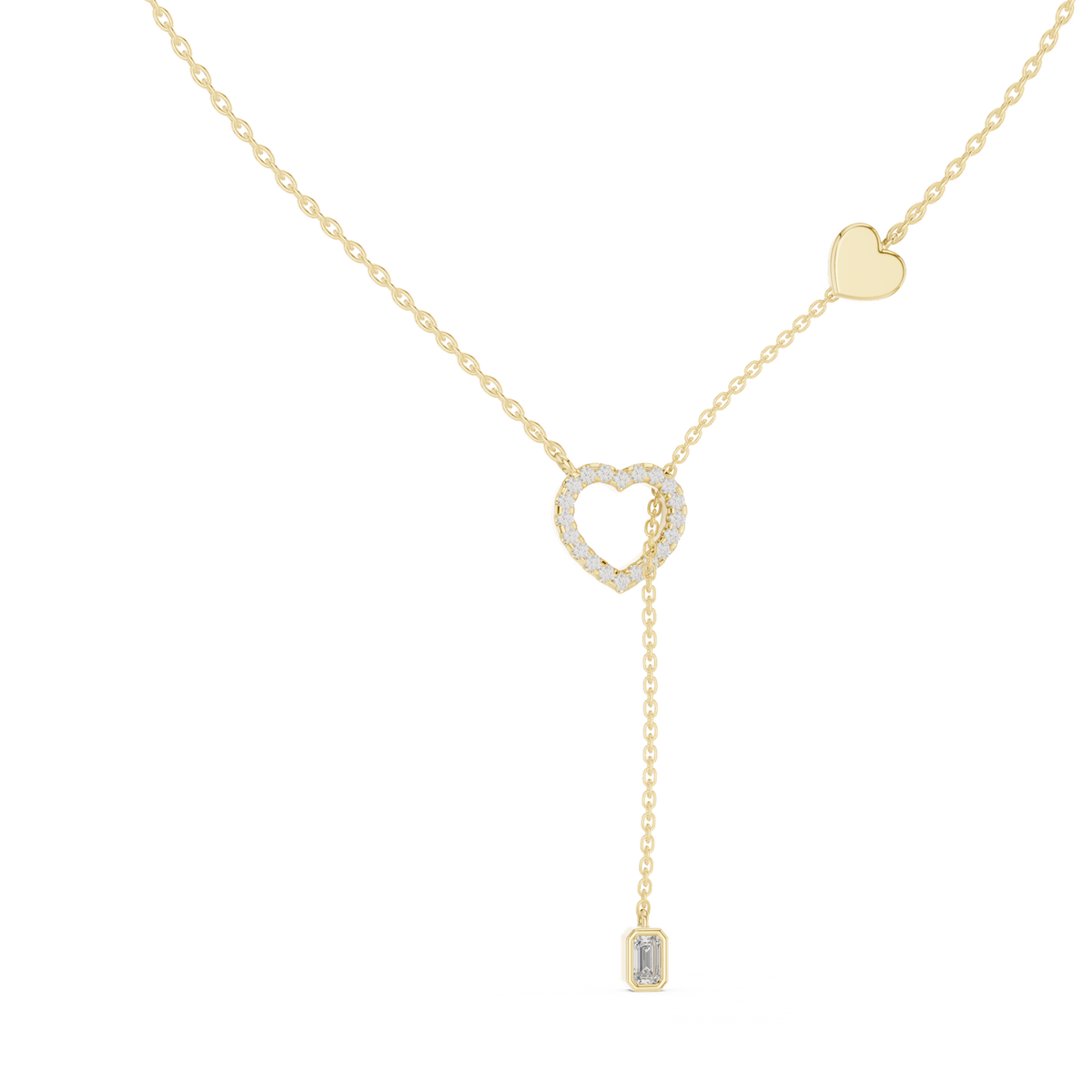 14K Solid Gold Lab Diamond Heart Pendant Necklace, Yellow Gold, view 1