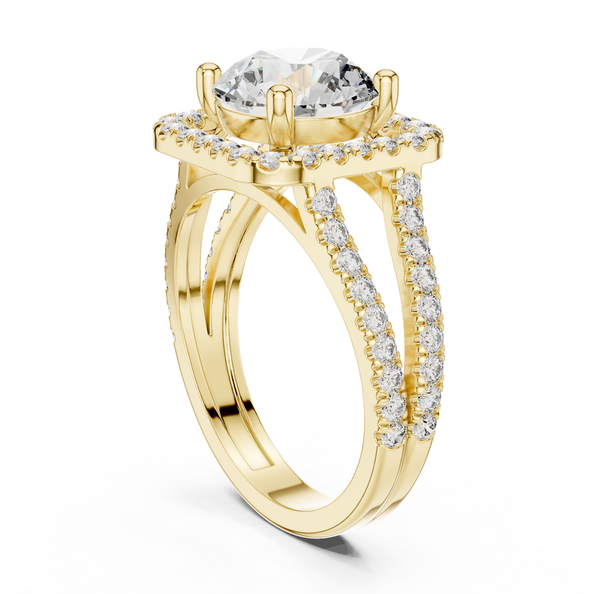 14K Solid Gold Lab Diamond Halo Ring, Yellow Gold, view 1