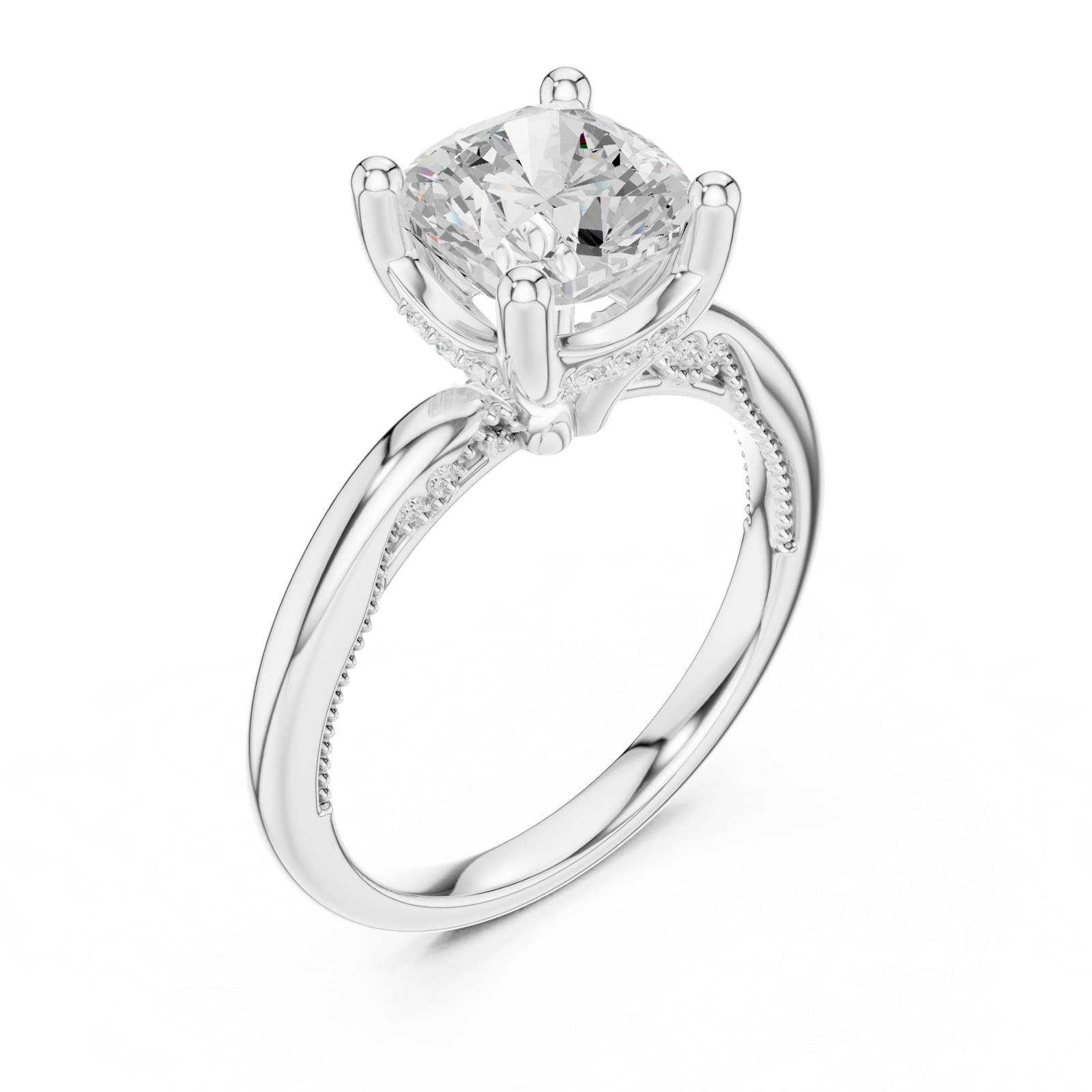 Gold Ring, Cushion center stone, White Gold, view 2