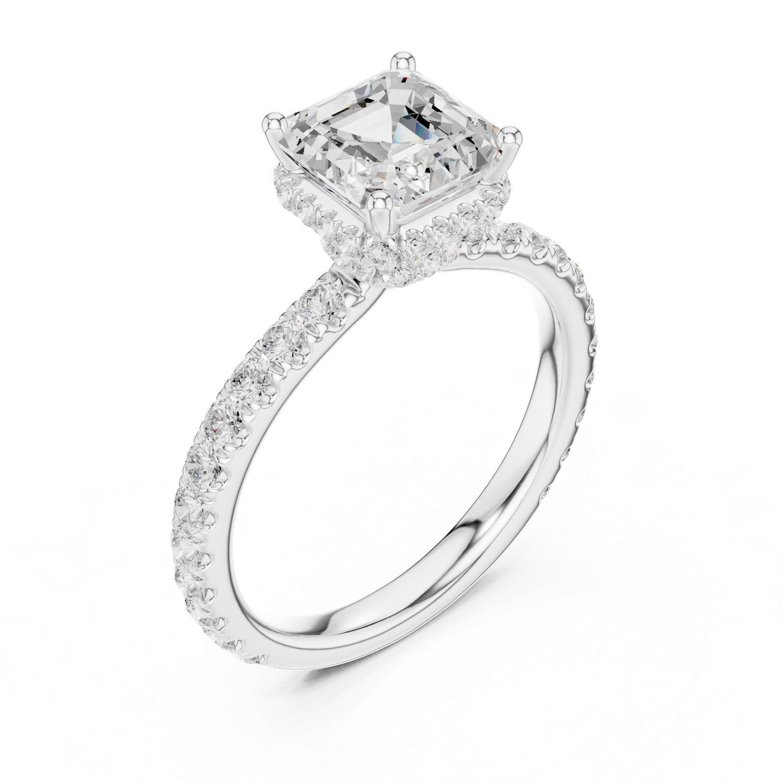 Gold Ring DDLR-165, Asscher center stone, White Gold, view 2