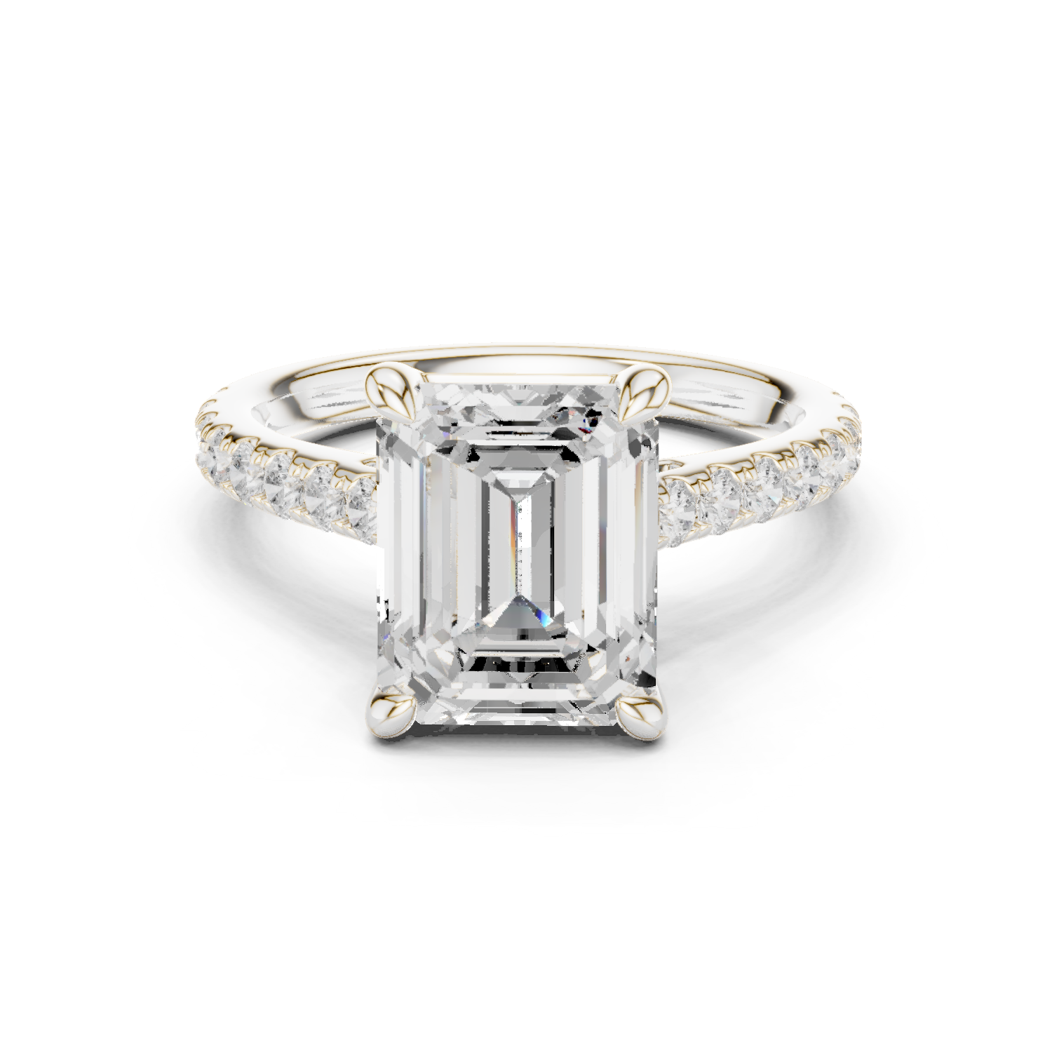 Gold Ring DDLR-250, Emerald center stone, White Gold