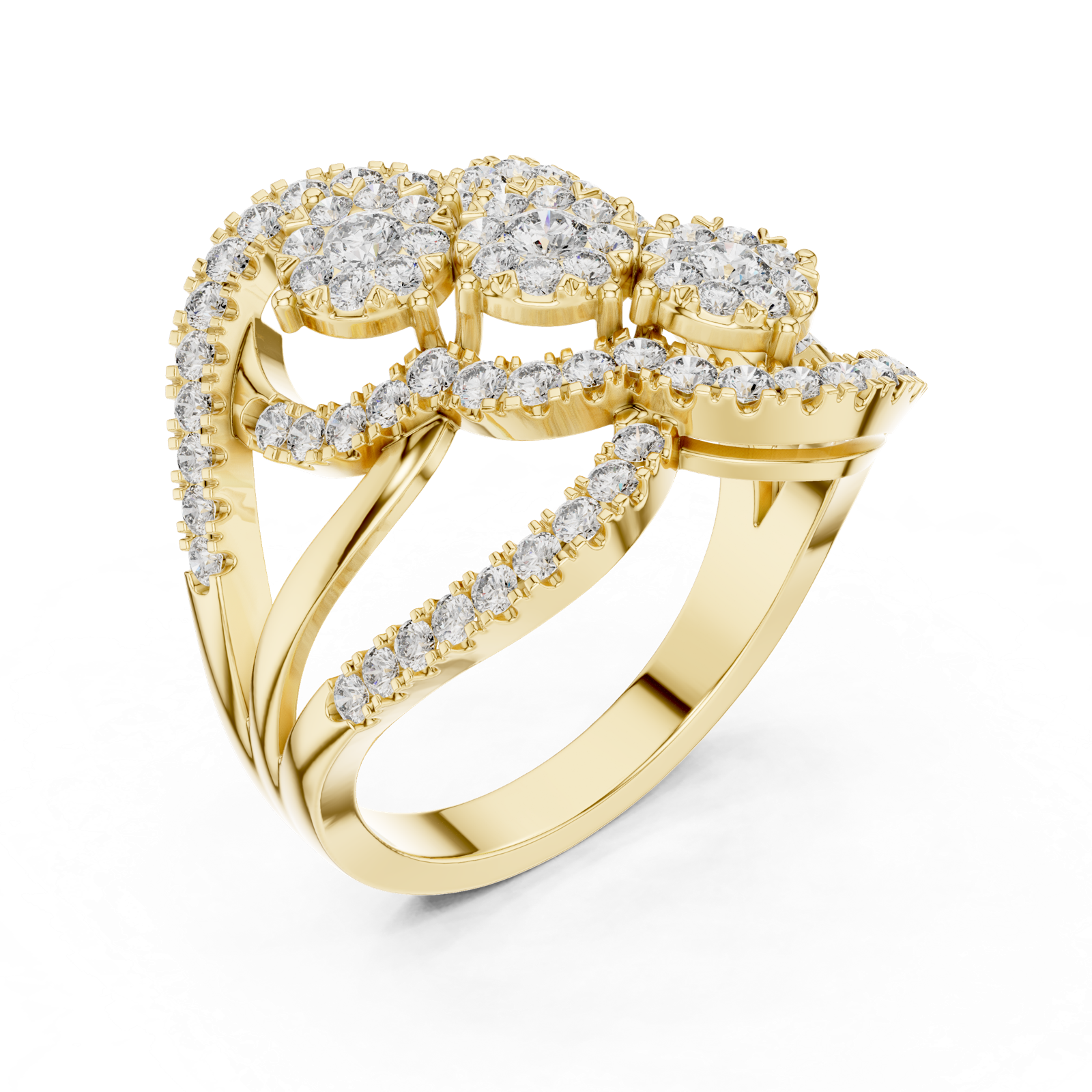 14K Solid Gold Lab Diamond Cluster Ring, Yellow Gold, view 2