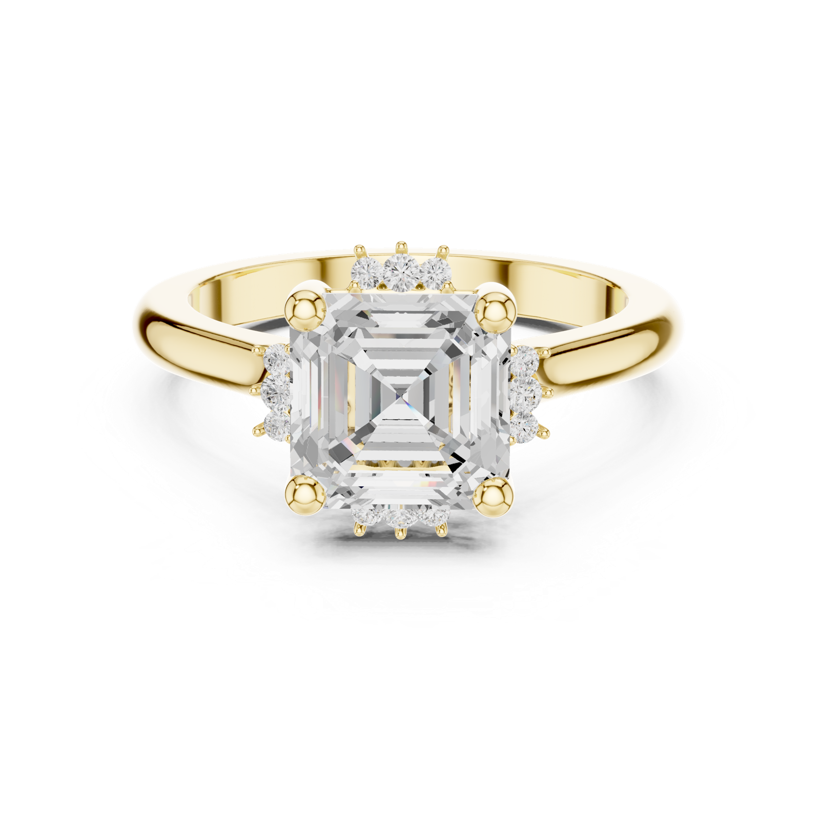 Gold Jewelry, Asscher center stone, Yellow Gold, view 4