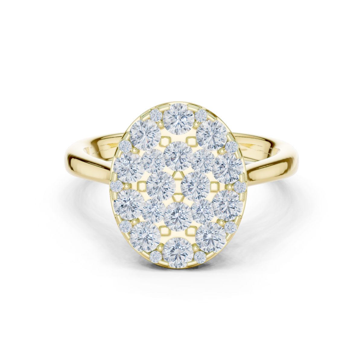 14K Solid Gold Lab Diamond Cluster Ring, Yellow Gold