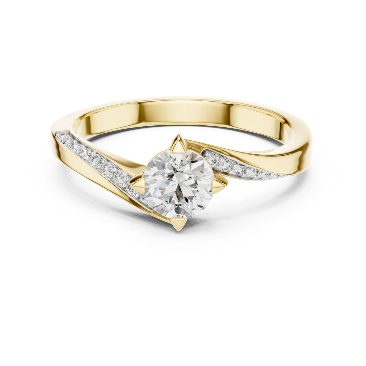 14K Solid Gold Lab Diamond Crossover Ring, Yellow Gold