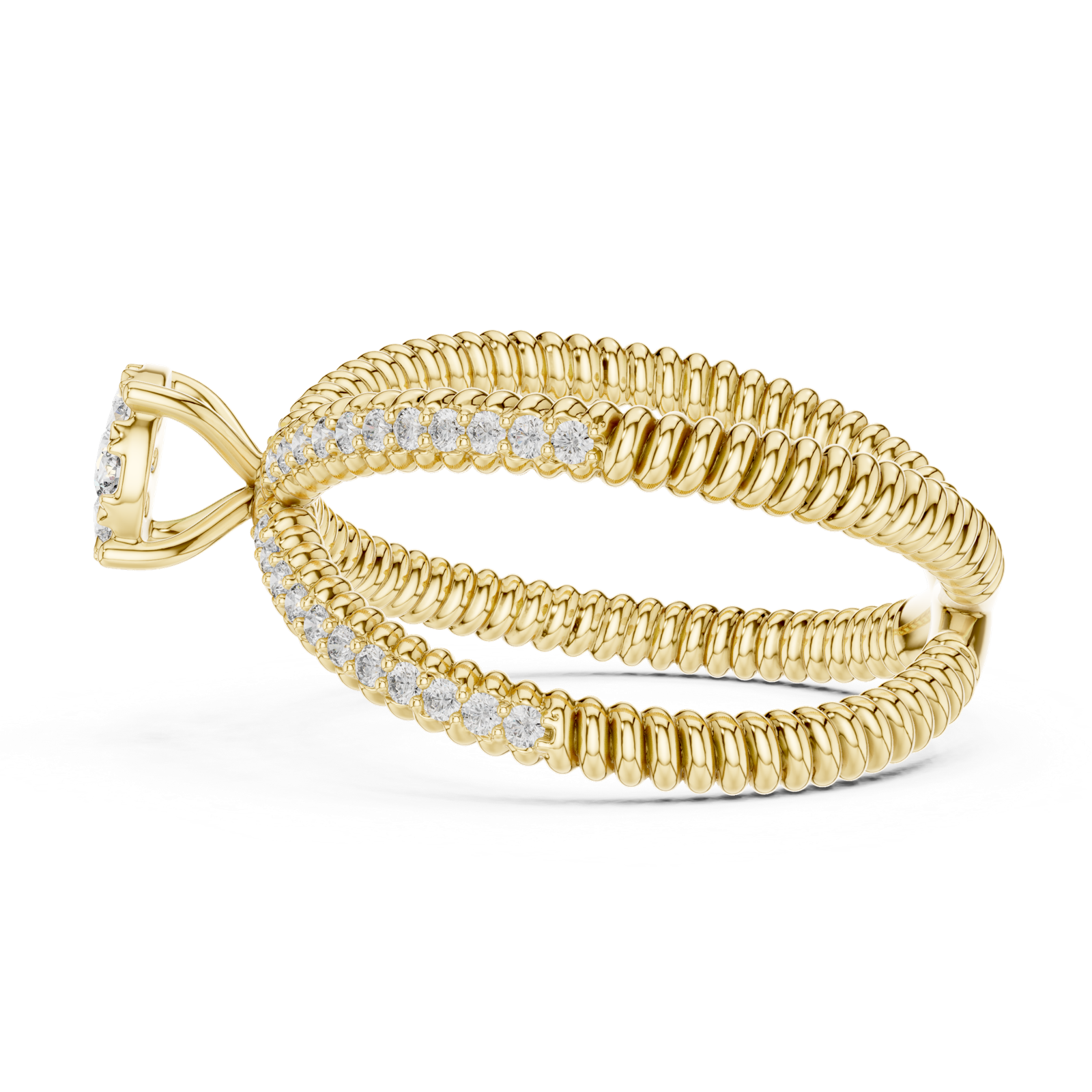 14K Solid Gold Lab Diamond Crossover Ring, Yellow Gold, view 3