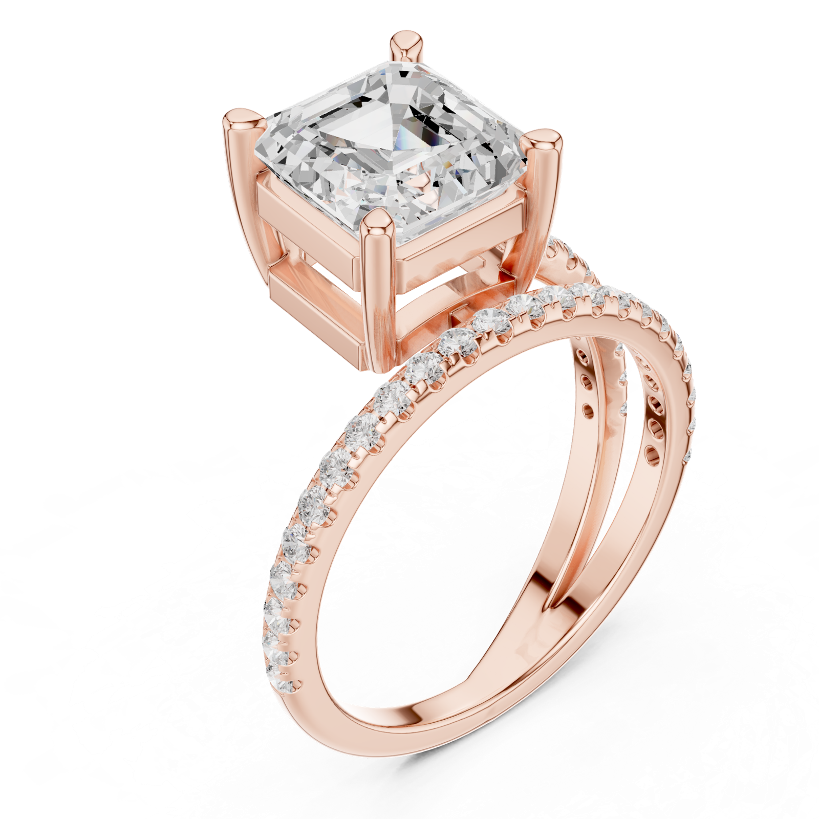 Gold Jewelry, Asscher center stone, Rose Gold, view 2