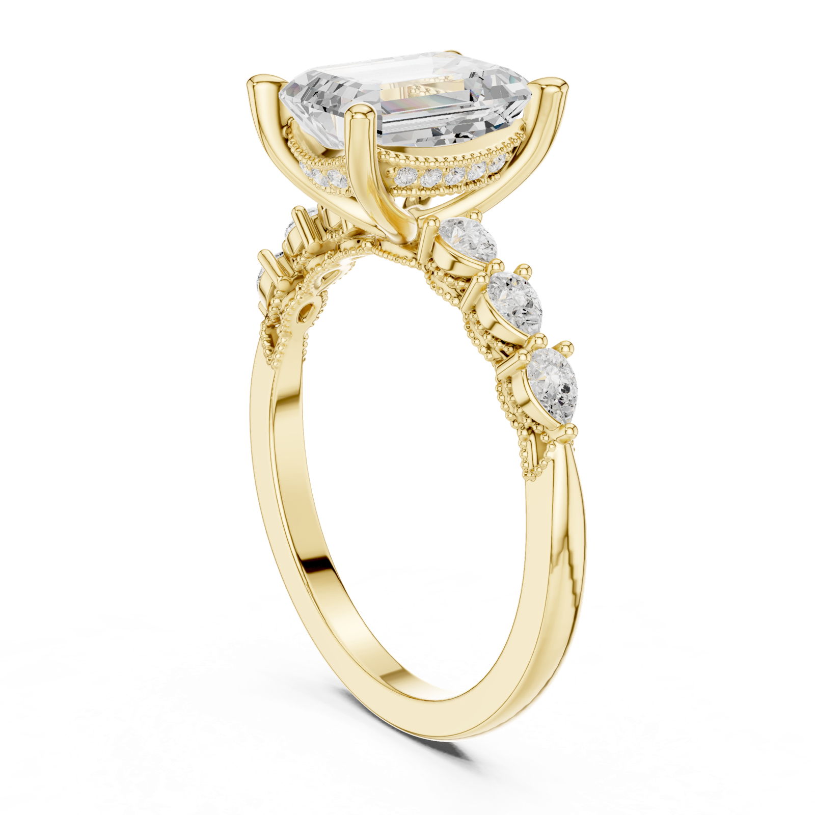 Gold Ring, Emerald center stone, Yellow Gold, view 1