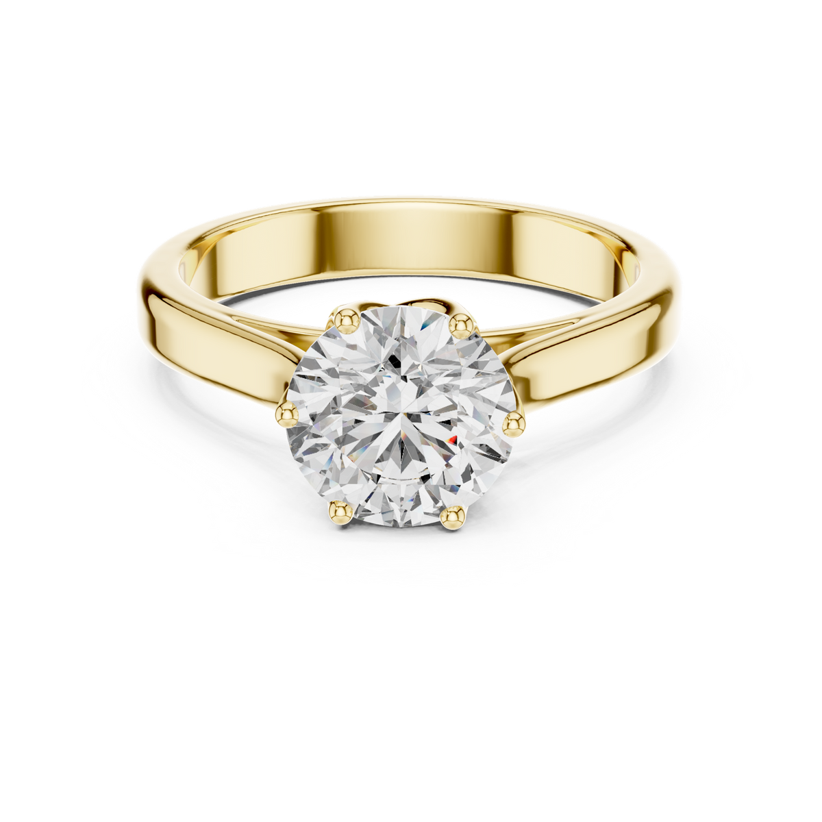 14K Solid Gold Lab Diamond Solitaire Ring, Yellow Gold