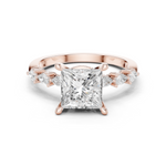 Gold Ring DDLR-168, Princess center stone, Rose Gold