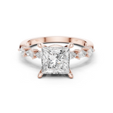 Gold Ring DDLR-168, Princess center stone, Rose Gold