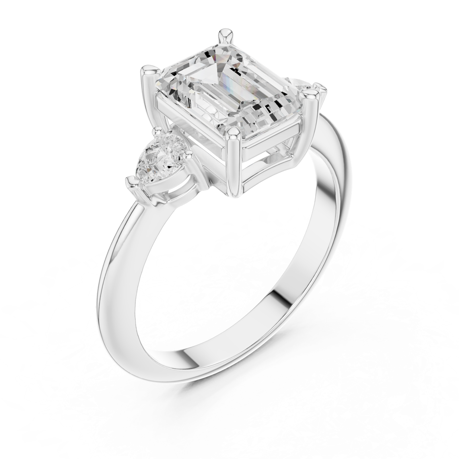 Gold Jewelry, Emerald center stone, White Gold, view 2