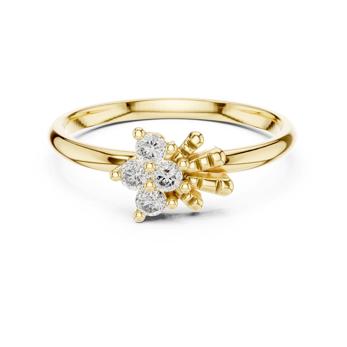 14K Solid Gold Lab Diamond Flower Cluster Ring, Yellow Gold