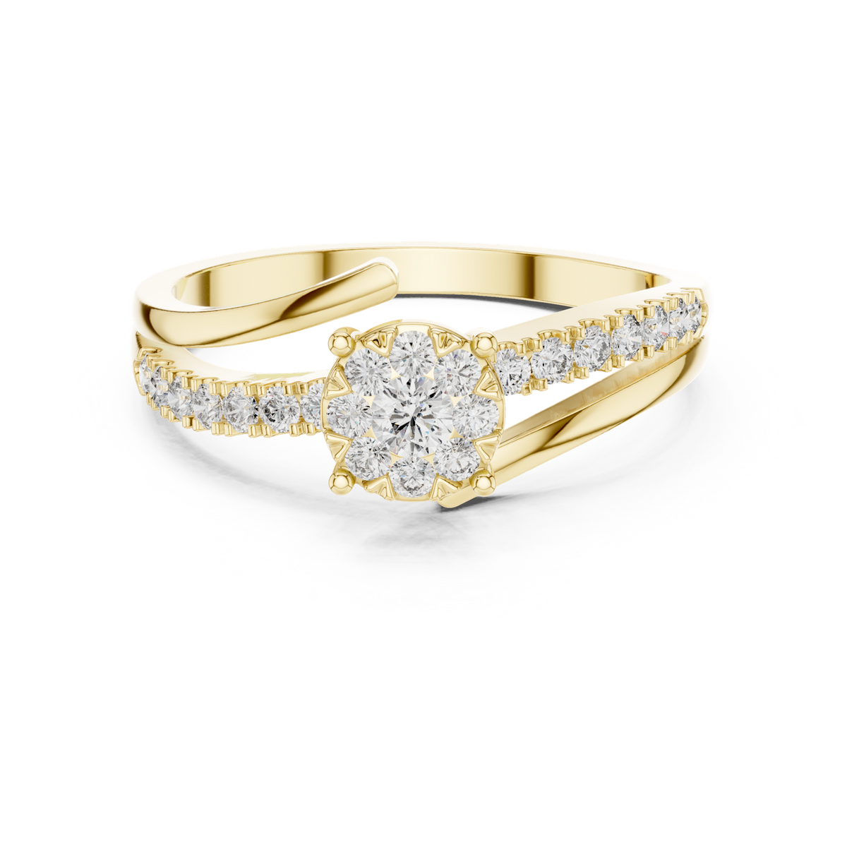 14K Solid Gold Lab Diamond Crossover Ring, Yellow Gold