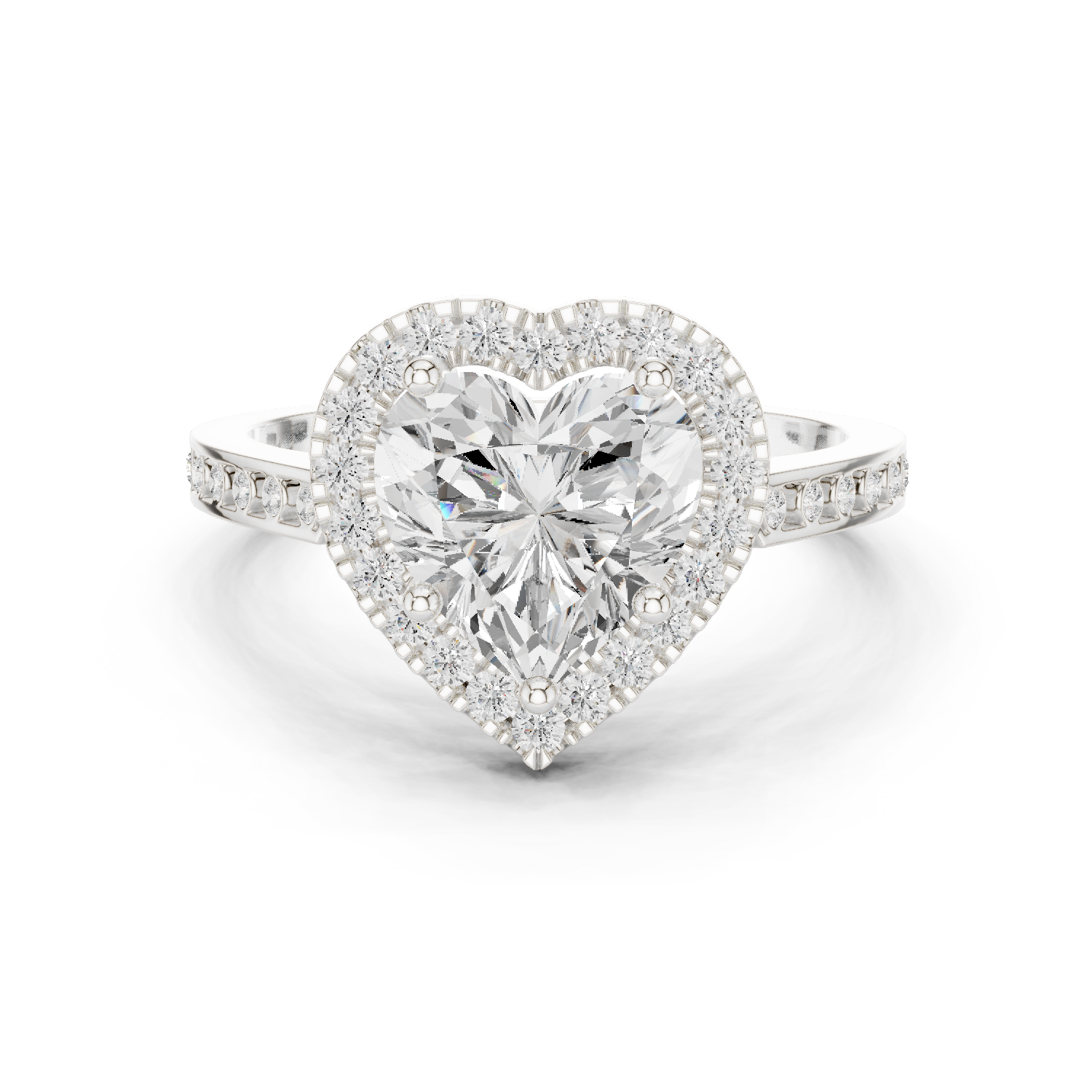 Gold Ring DDLR-349, Heart center stone, White Gold