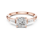 Gold Three-Stone Baguette Engagement Ring, Cushion center stone, Rose Gold, view 4