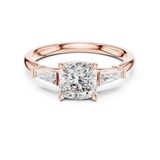 Gold Three-Stone Baguette Engagement Ring, Cushion center stone, Rose Gold, view 4