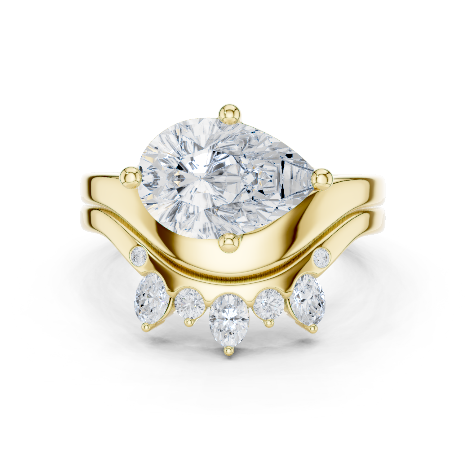 Gold Ring DDLR-444, Pear center stone, Yellow Gold